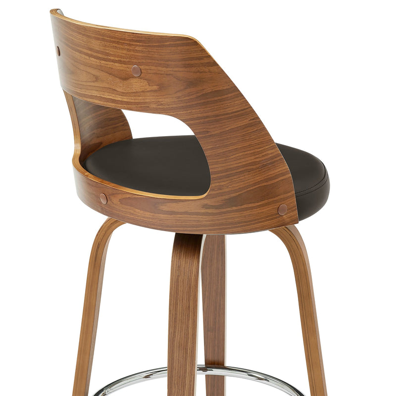Axel 30" Swivel Bar Stool in Brown Faux Leather and Walnut Wood - Furniture City (CA)l