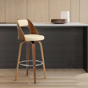 Axel 26" Swivel Counter Stool in Cream Faux Leather and Walnut Wood - Furniture City (CA)l