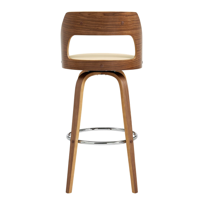 Axel 30" Swivel Bar Stool in Cream Faux Leather and Walnut Wood - Furniture City (CA)l