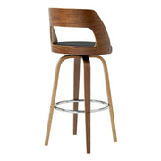 Axel 30" Swivel Bar Stool in Gray Faux Leather and Walnut Wood - Furniture City (CA)l