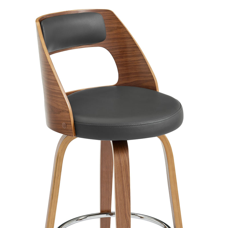 Axel 30" Swivel Bar Stool in Gray Faux Leather and Walnut Wood - Furniture City (CA)l