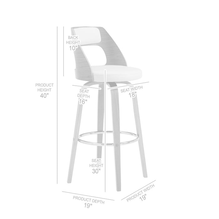 Axel 30" Swivel Bar Stool in Gray Faux Leather and Walnut Wood