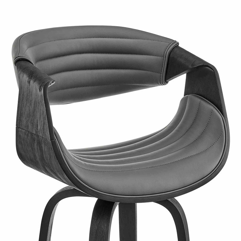 Arya 26" Swivel Counter Stool in Gray Faux Leather and Black Wood - Furniture City (CA)l
