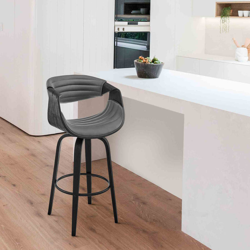 Arya 26" Swivel Counter Stool in Gray Faux Leather and Black Wood - Furniture City (CA)l