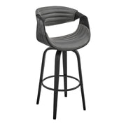 Arya 30" Swivel Bar Stool in Gray Faux Leather and Black Wood - Furniture City (CA)l