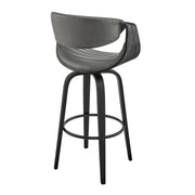 Arya 30" Swivel Bar Stool in Gray Faux Leather and Black Wood - Furniture City (CA)l