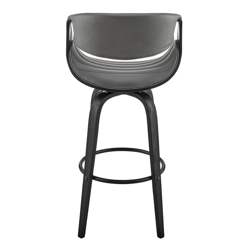 Arya 30" Swivel Bar Stool in Gray Faux Leather and Black Wood - Furniture City (CA)l