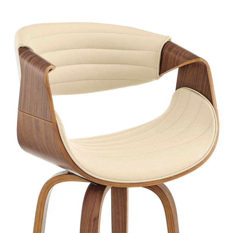 Arya 26" Swivel Counter Stool in Cream Faux Leather and Walnut Wood - Furniture City (CA)l