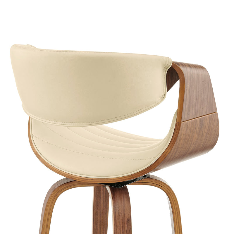 Arya 26" Swivel Counter Stool in Cream Faux Leather and Walnut Wood - Furniture City (CA)l
