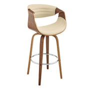 Arya 30" Swivel Bar Stool in Cream Faux Leather and Walnut Wood - Furniture City (CA)l