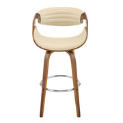 Arya 30" Swivel Bar Stool in Cream Faux Leather and Walnut Wood - Furniture City (CA)l