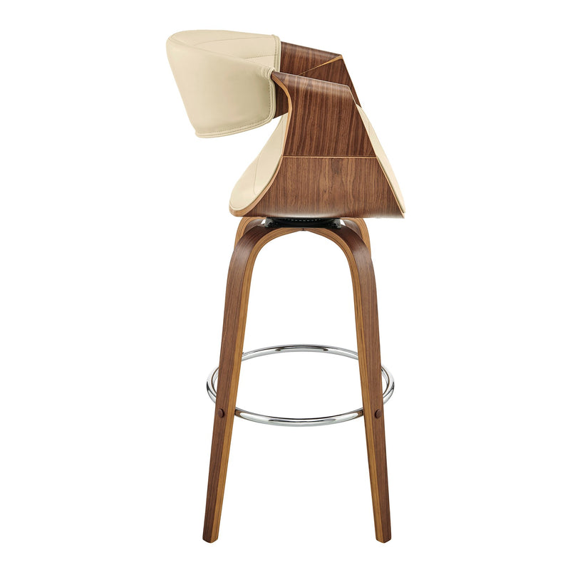 Arya 30" Swivel Bar Stool in Cream Faux Leather and Walnut Wood - Furniture City (CA)l