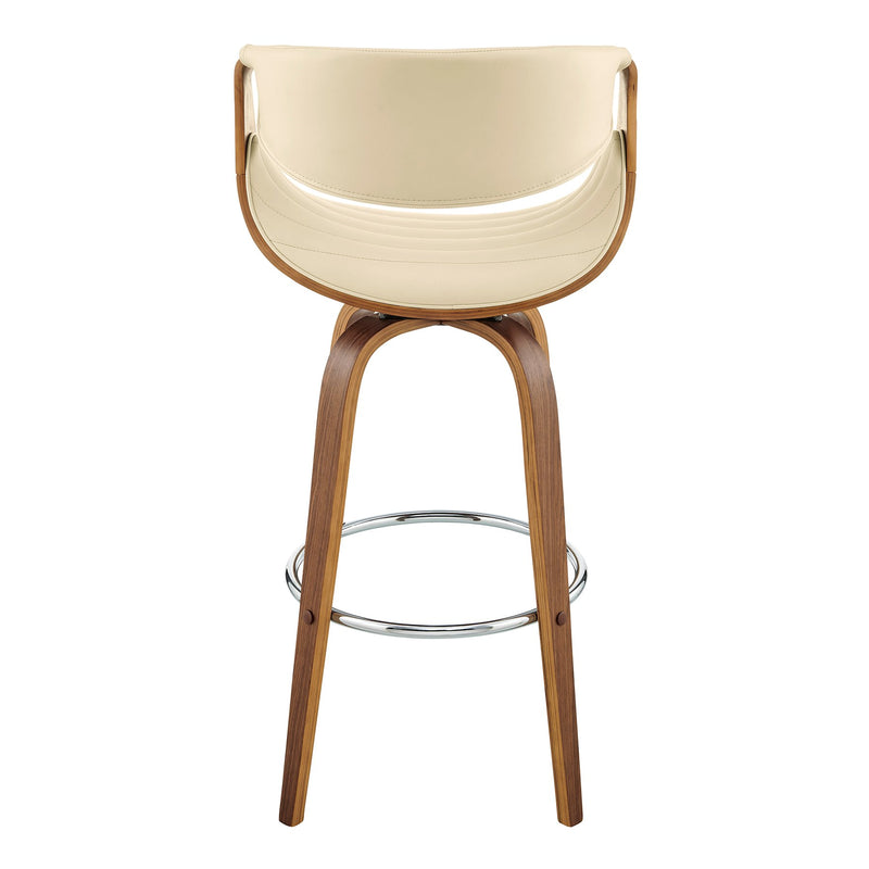 Arya 30" Swivel Bar Stool in Cream Faux Leather and Walnut Wood - Furniture City (CA)l