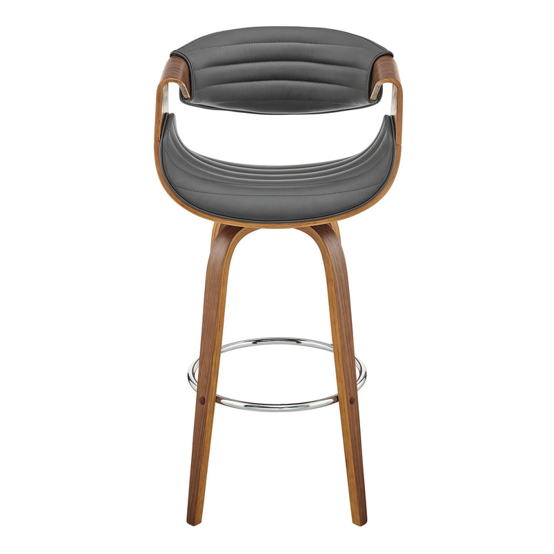 Arya 26" Swivel Counter Stool in Gray Faux Leather and Walnut Wood - Furniture City (CA)l