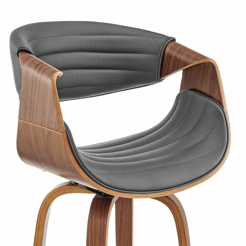 Arya 26" Swivel Counter Stool in Gray Faux Leather and Walnut Wood - Furniture City (CA)l