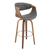 Arya 30" Swivel Bar Stool in Gray Faux Leather and Walnut Wood - Furniture City (CA)l