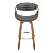 Arya 30" Swivel Bar Stool in Gray Faux Leather and Walnut Wood - Furniture City (CA)l