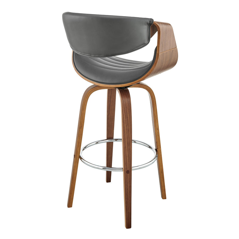 Arya 30" Swivel Bar Stool in Gray Faux Leather and Walnut Wood - Furniture City (CA)l