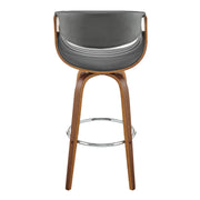 Arya 30" Swivel Bar Stool in Gray Faux Leather and Walnut Wood - Furniture City (CA)l