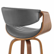Arya 30" Swivel Bar Stool in Gray Faux Leather and Walnut Wood - Furniture City (CA)l
