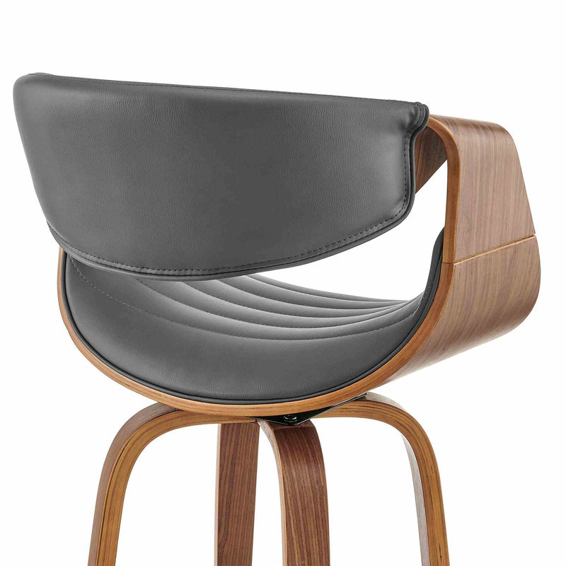 Arya 30" Swivel Bar Stool in Gray Faux Leather and Walnut Wood - Furniture City (CA)l