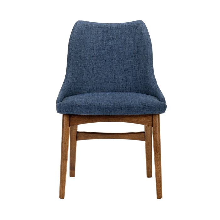 Azalea Blue Fabric and Walnut Wood Dining Side Chairs - Set of 2
