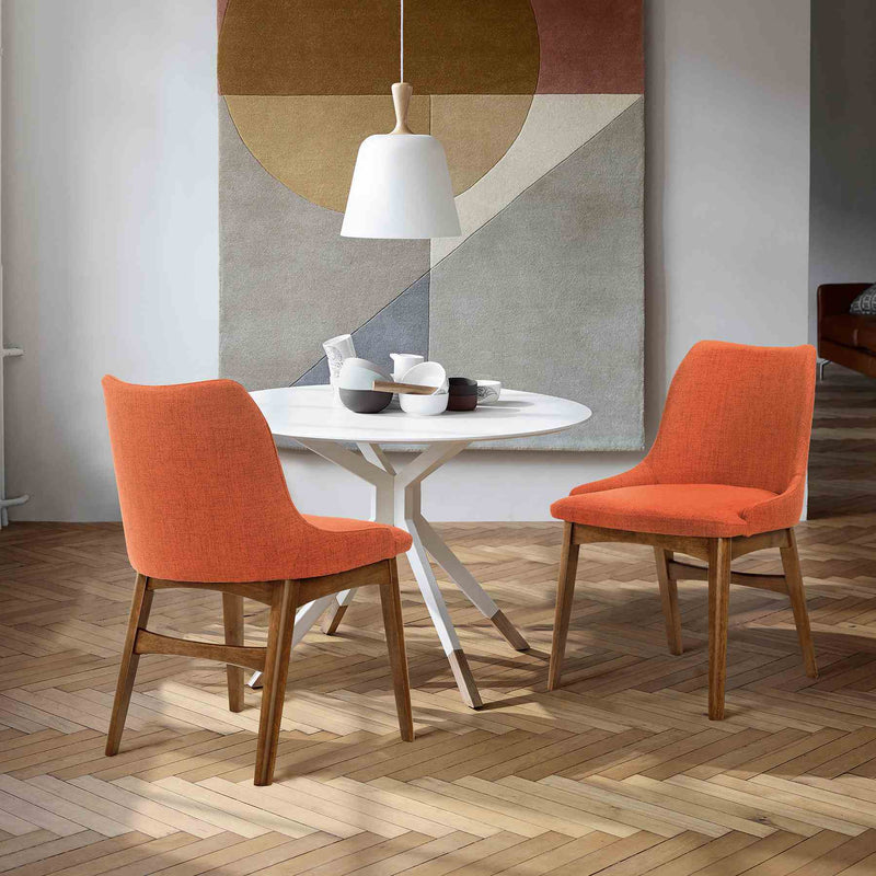 Azalea Orange Fabric and Walnut Wood Dining Side Chairs - Set of 2 - Furniture City (CA)l