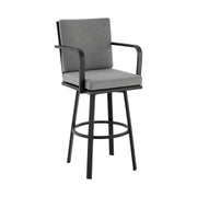 Arnauld 26" Outdoor Patio Swivel Counter Stool in Black Aluminum with Gray Cushions - Furniture City (CA)l