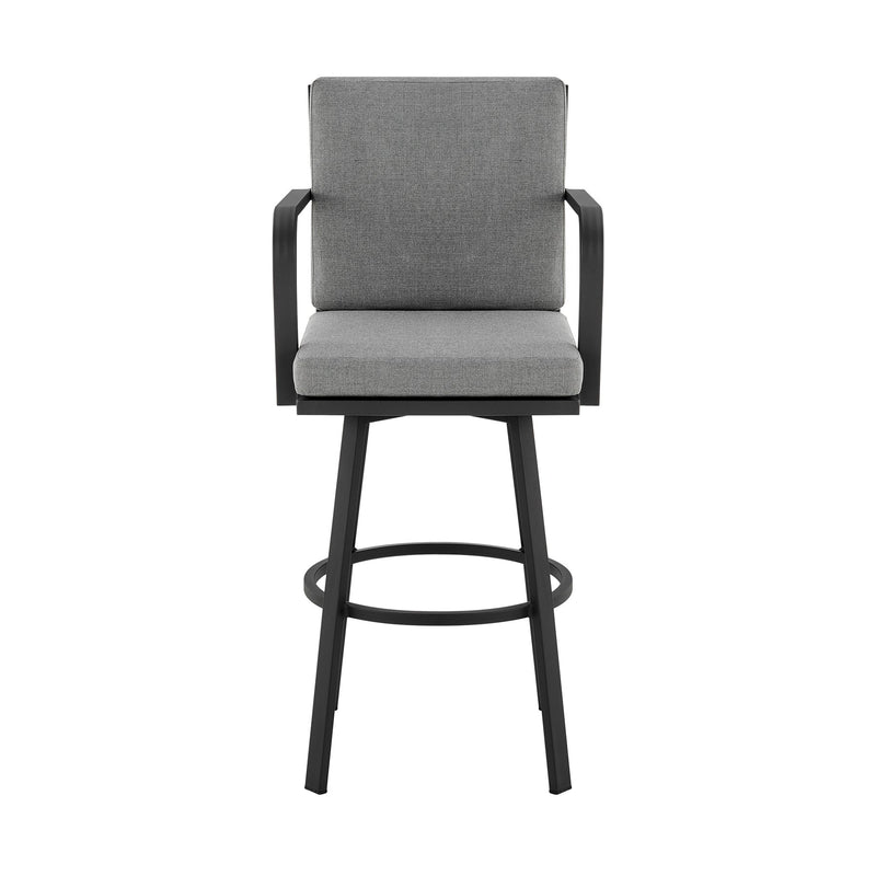 Arnauld 26" Outdoor Patio Swivel Counter Stool in Black Aluminum with Gray Cushions - Furniture City (CA)l