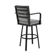 Arnauld 26" Outdoor Patio Swivel Counter Stool in Black Aluminum with Gray Cushions - Furniture City (CA)l