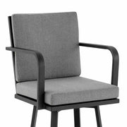 Arnauld 26" Outdoor Patio Swivel Counter Stool in Black Aluminum with Gray Cushions - Furniture City (CA)l
