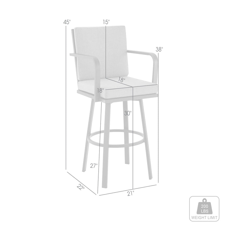 Arnauld 30" Outdoor Patio Swivel Bar Stool in Black Aluminum with Gray Cushions - Furniture City (CA)l