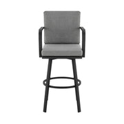 Arnauld 30" Outdoor Patio Swivel Bar Stool in Black Aluminum with Gray Cushions - Furniture City (CA)l