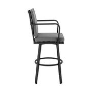 Arnauld 30" Outdoor Patio Swivel Bar Stool in Black Aluminum with Gray Cushions - Furniture City (CA)l