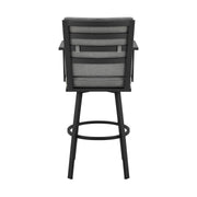 Arnauld 30" Outdoor Patio Swivel Bar Stool in Black Aluminum with Gray Cushions - Furniture City (CA)l