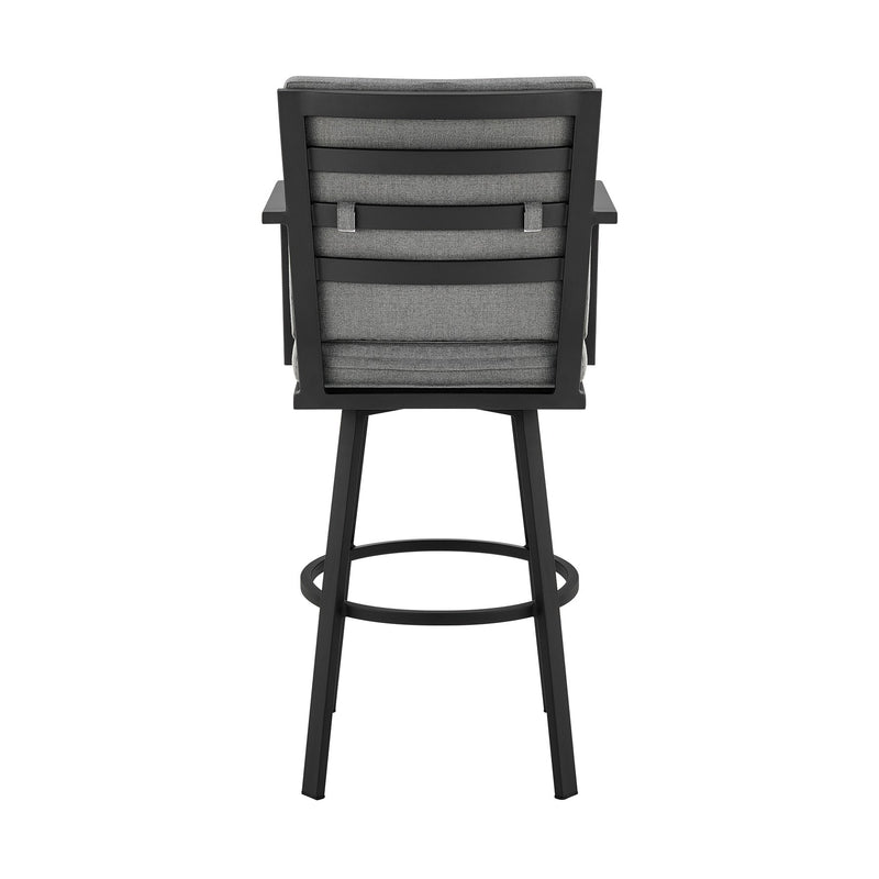 Arnauld 30" Outdoor Patio Swivel Bar Stool in Black Aluminum with Gray Cushions - Furniture City (CA)l
