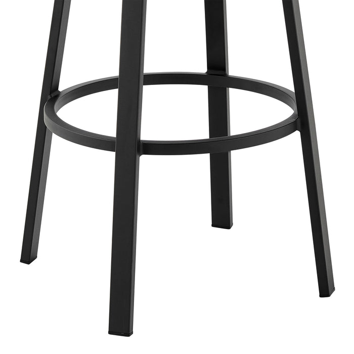 Arnauld 30" Outdoor Patio Swivel Bar Stool in Black Aluminum with Gray Cushions
