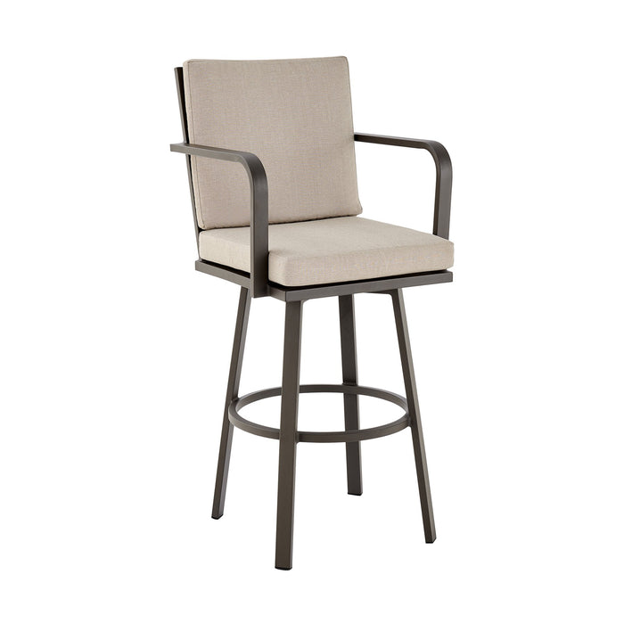 Arnauld 26" Outdoor Patio Swivel Counter Stool in Brown Aluminum with Cushions