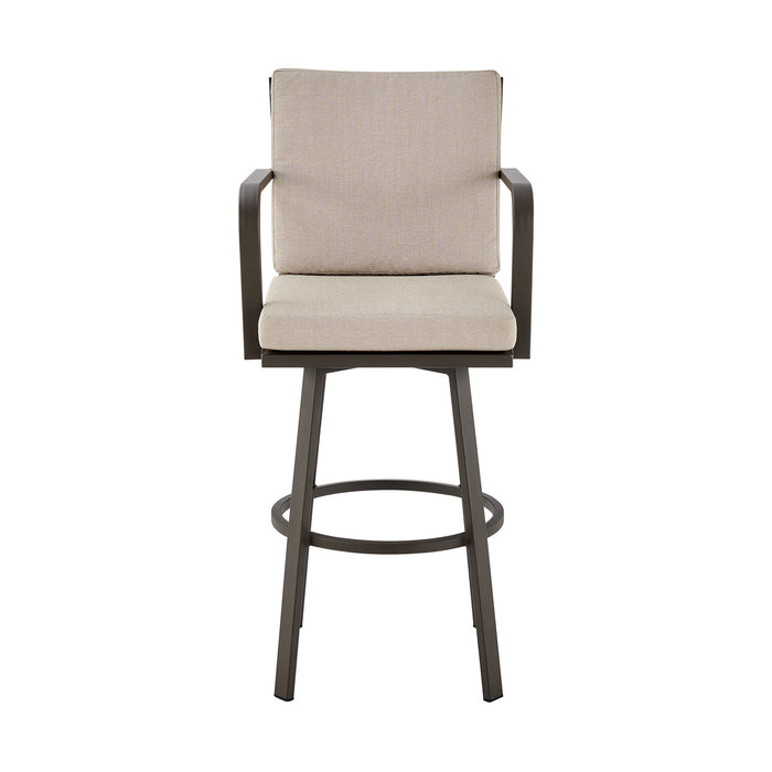 Arnauld 26" Outdoor Patio Swivel Counter Stool in Brown Aluminum with Cushions