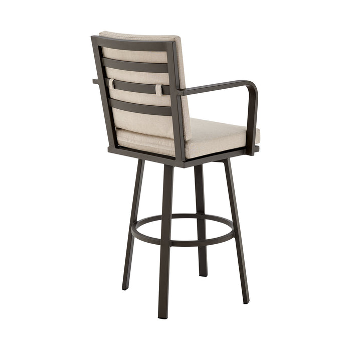 Arnauld 26" Outdoor Patio Swivel Counter Stool in Brown Aluminum with Cushions