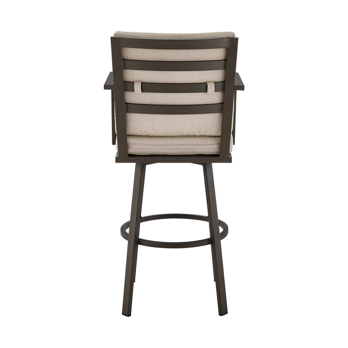 Arnauld 26" Outdoor Patio Swivel Counter Stool in Brown Aluminum with Cushions