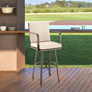 Arnauld 26" Outdoor Patio Swivel Counter Stool in Brown Aluminum with Cushions - Furniture City (CA)l