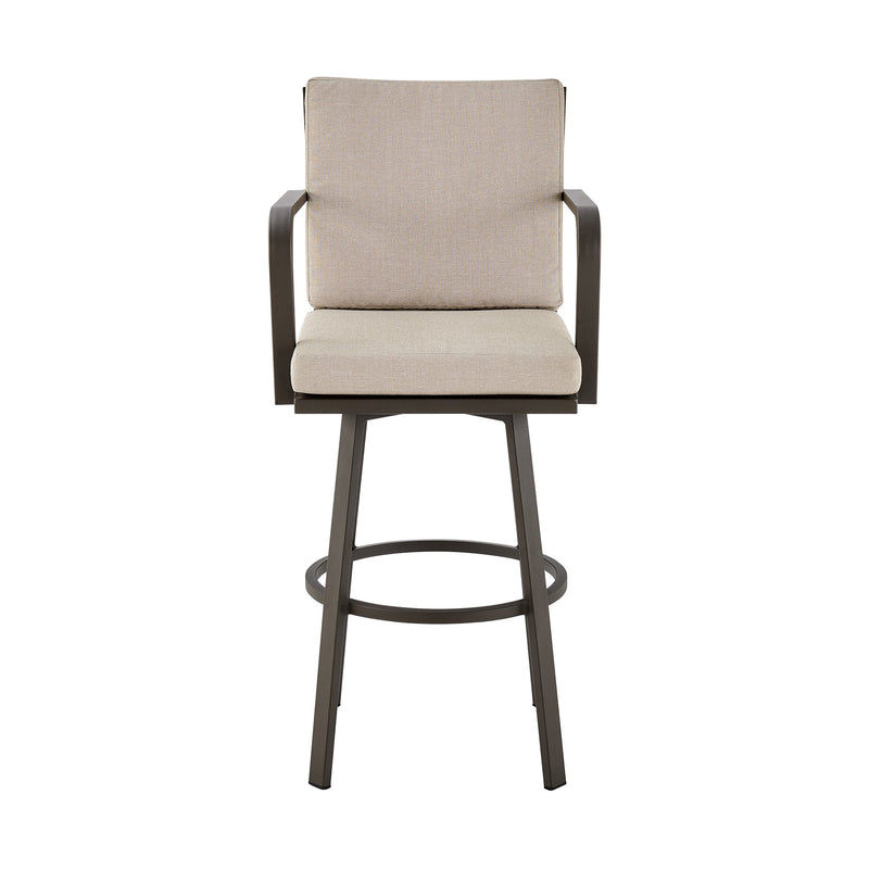 Arnauld 30" Outdoor Patio Swivel Bar Stool in Brown Aluminum with Cushions - Furniture City (CA)l