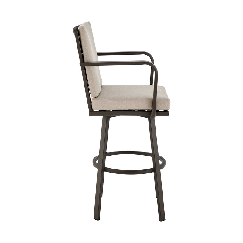 Arnauld 30" Outdoor Patio Swivel Bar Stool in Brown Aluminum with Cushions - Furniture City (CA)l