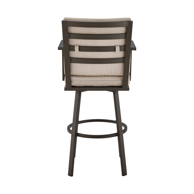 Arnauld 30" Outdoor Patio Swivel Bar Stool in Brown Aluminum with Cushions - Furniture City (CA)l