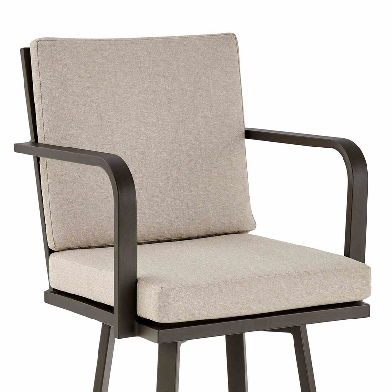 Arnauld 30" Outdoor Patio Swivel Bar Stool in Brown Aluminum with Cushions - Furniture City (CA)l