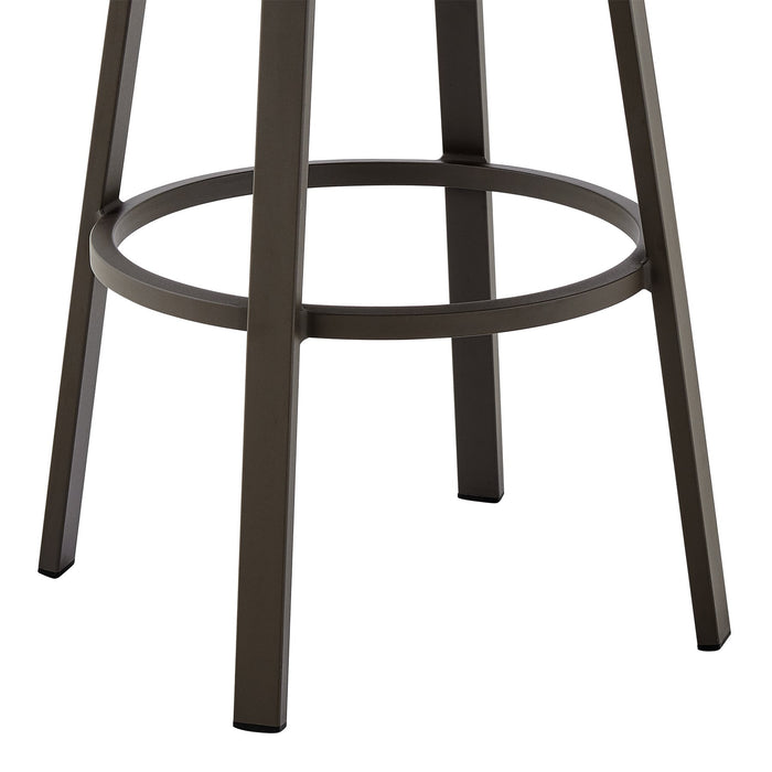 Arnauld 30" Outdoor Patio Swivel Bar Stool in Brown Aluminum with Cushions