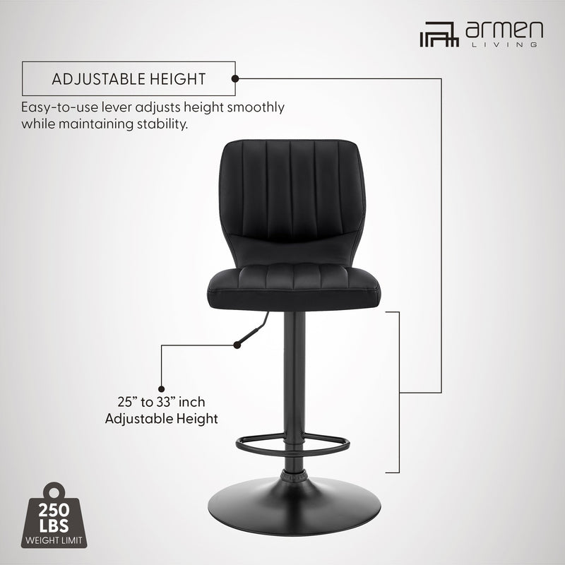 Bardot Adjustable Height Black Faux Leather Swivel Bar Stool - Furniture City (CA)l