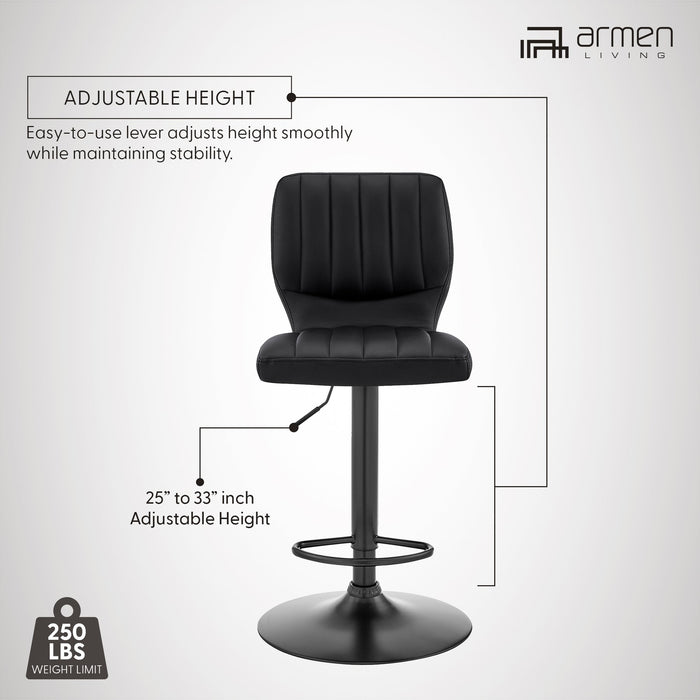 Bardot Adjustable Height Black Faux Leather Swivel Bar Stool