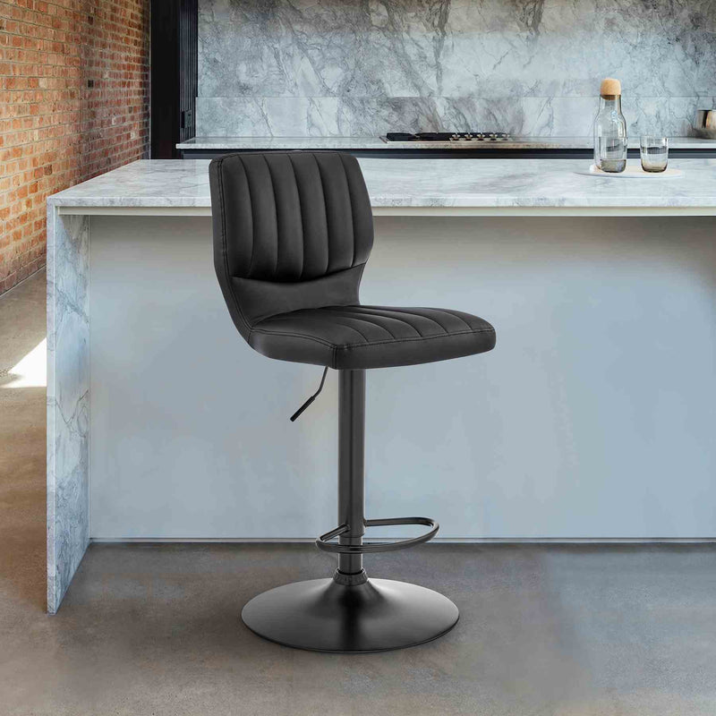 Bardot Adjustable Height Black Faux Leather Swivel Bar Stool - Furniture City (CA)l